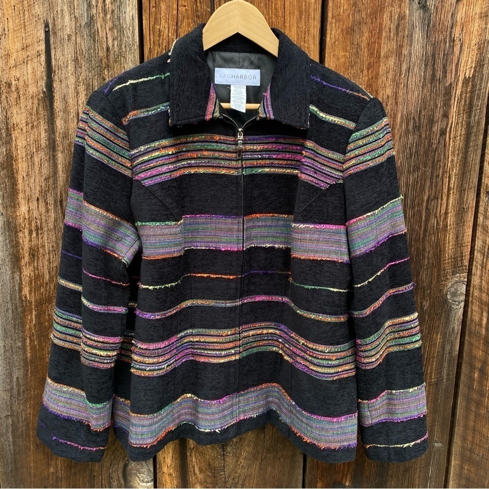 SagHarbor Woman's Cotton & Rayon Striped Jacket w/ Padded shoulders Size 18